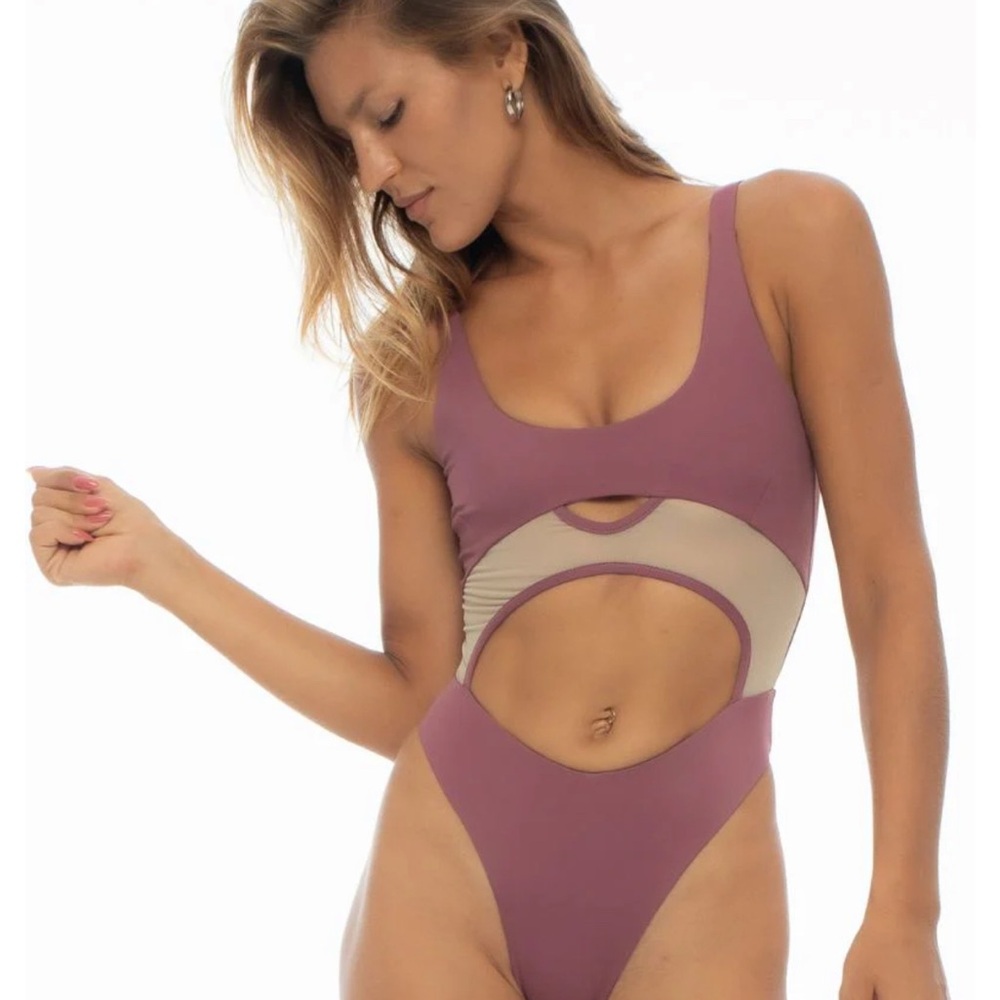 Elegant Mauve Cutout One-Piece Bodysuit